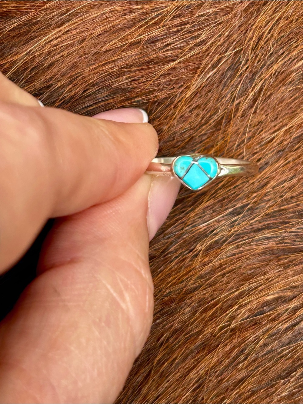 Turquoise Heart Inlay Silver Ring - Women Jewelry